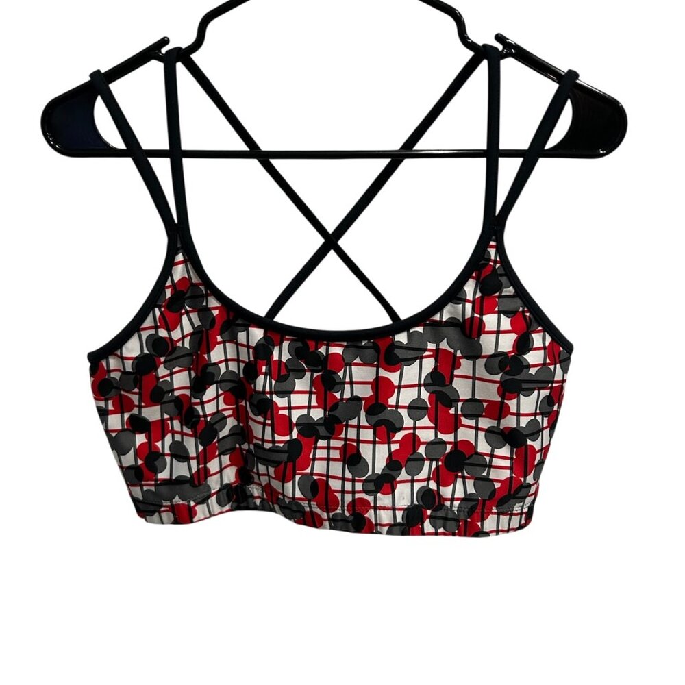 Moving Comfort Crossback Red Black Geometric Print Sports Bra Size L/G Athletic